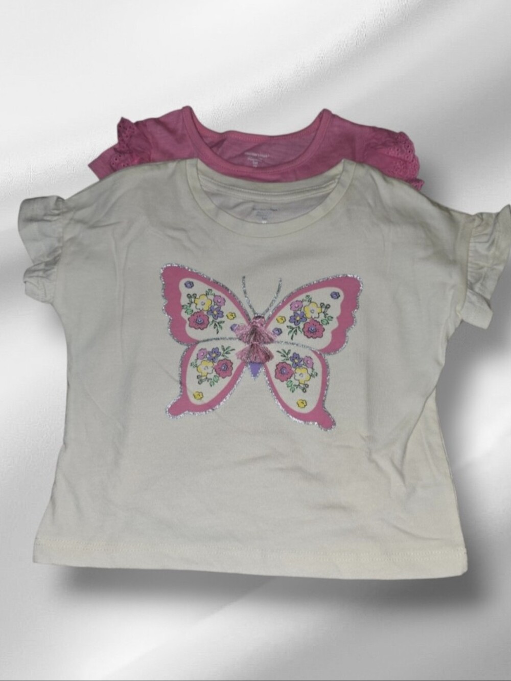NWOT Girls Short-Sleeve Butterfly Tee - White & Pink